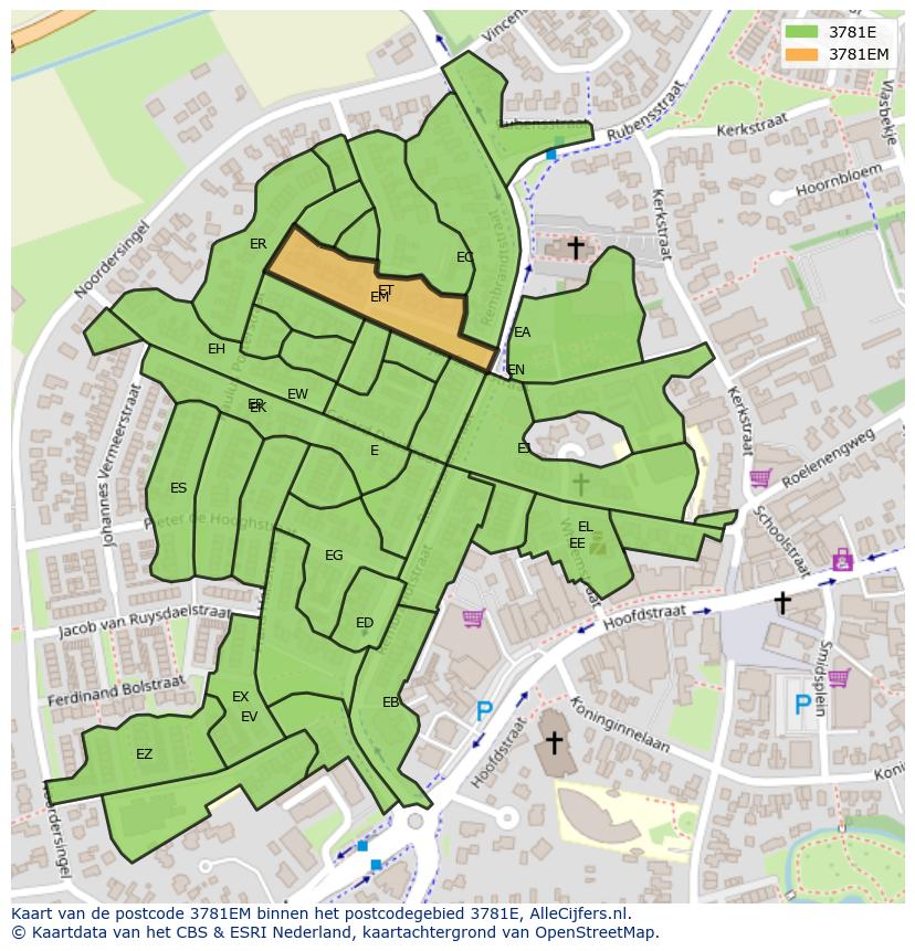Afbeelding van het postcodegebied 3781 EM op de kaart.