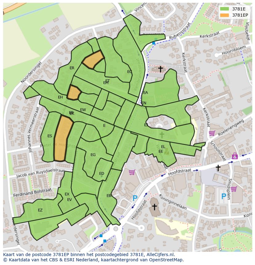 Afbeelding van het postcodegebied 3781 EP op de kaart.