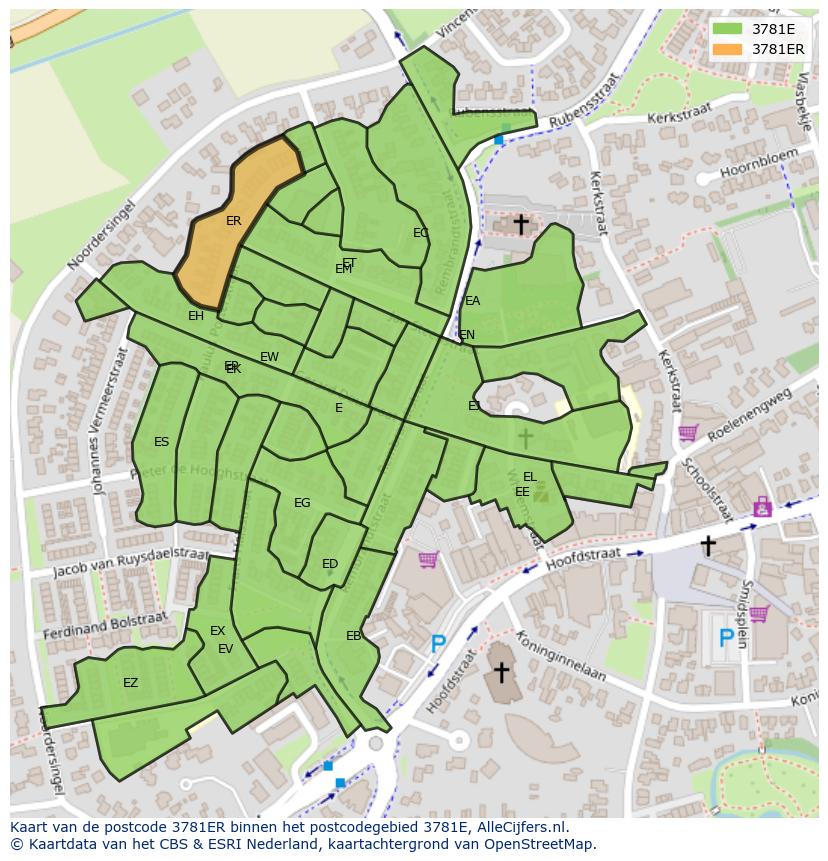 Afbeelding van het postcodegebied 3781 ER op de kaart.