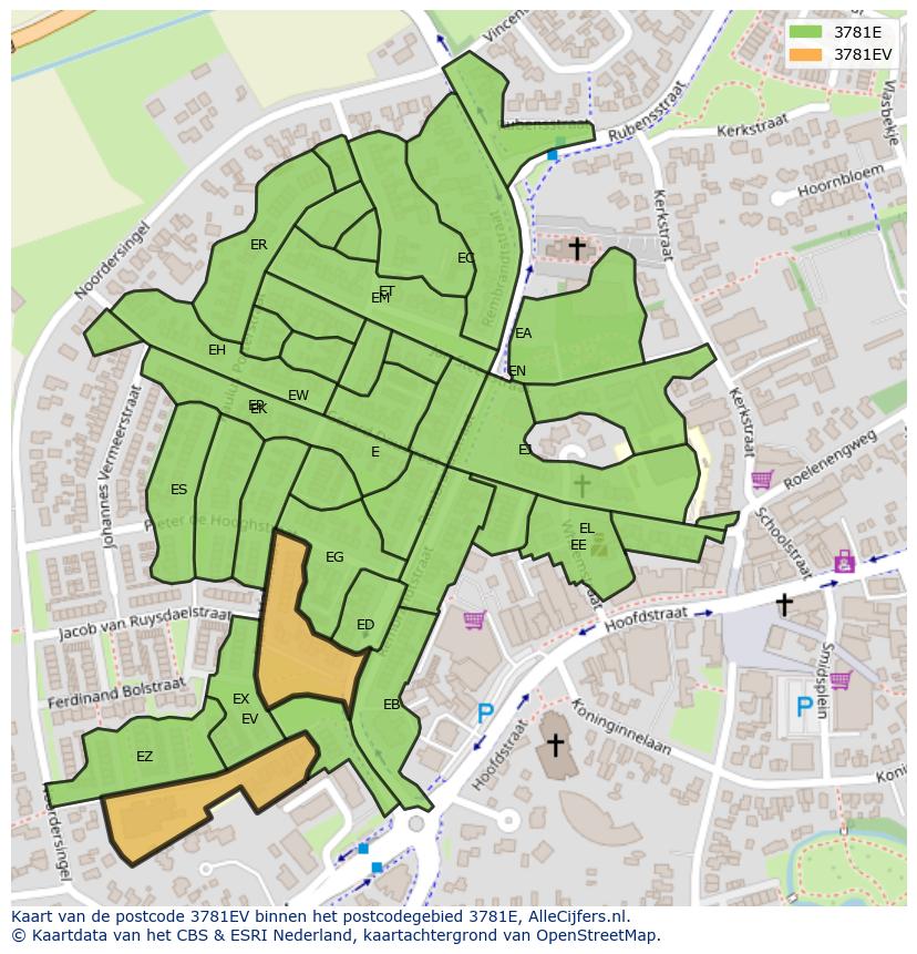 Afbeelding van het postcodegebied 3781 EV op de kaart.