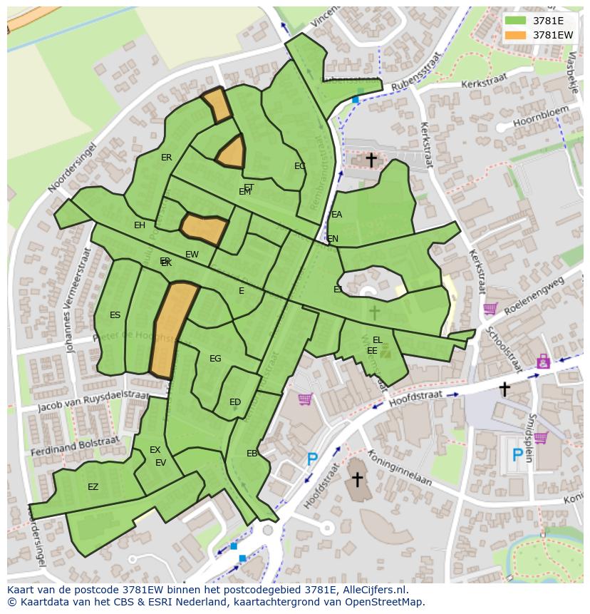 Afbeelding van het postcodegebied 3781 EW op de kaart.