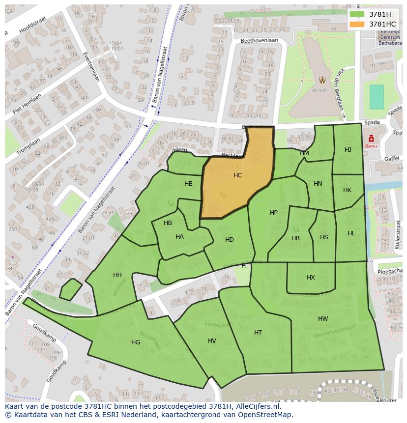 Afbeelding van het postcodegebied 3781 HC op de kaart.