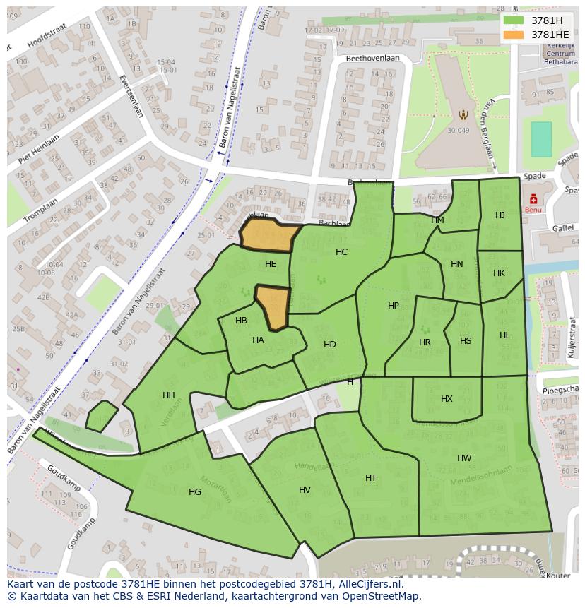 Afbeelding van het postcodegebied 3781 HE op de kaart.