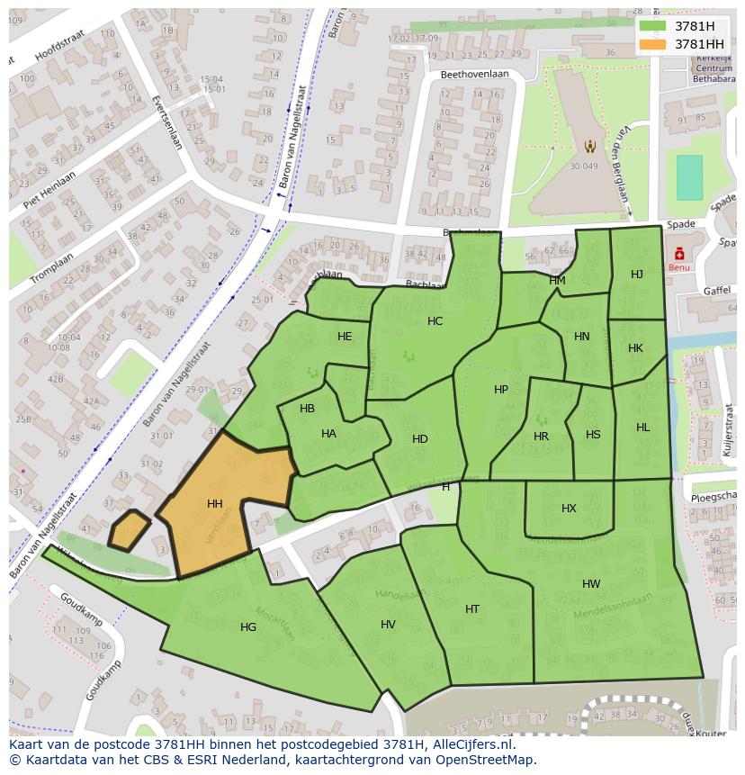 Afbeelding van het postcodegebied 3781 HH op de kaart.