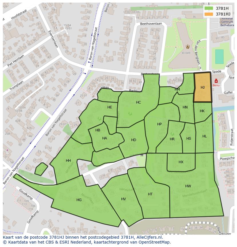Afbeelding van het postcodegebied 3781 HJ op de kaart.