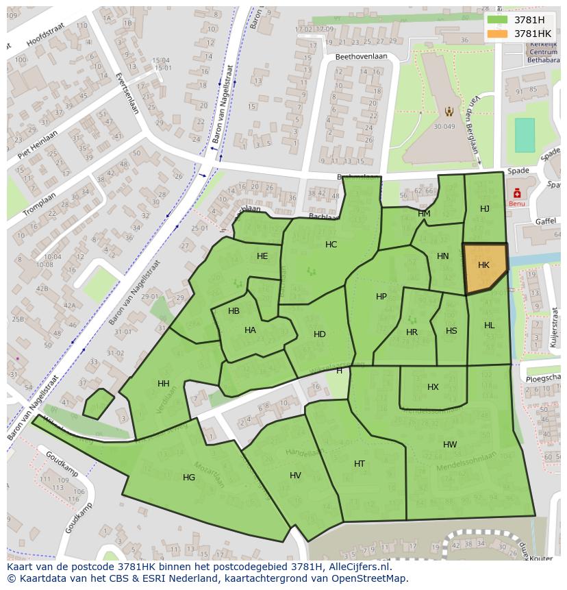 Afbeelding van het postcodegebied 3781 HK op de kaart.