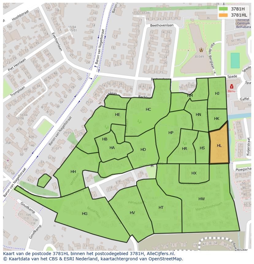 Afbeelding van het postcodegebied 3781 HL op de kaart.