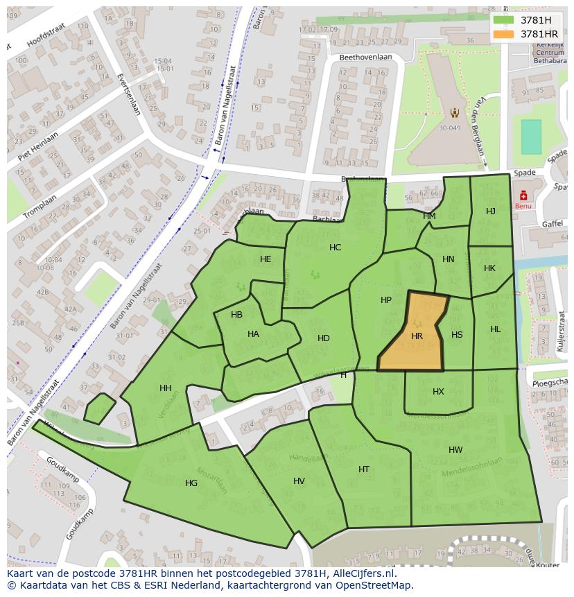 Afbeelding van het postcodegebied 3781 HR op de kaart.