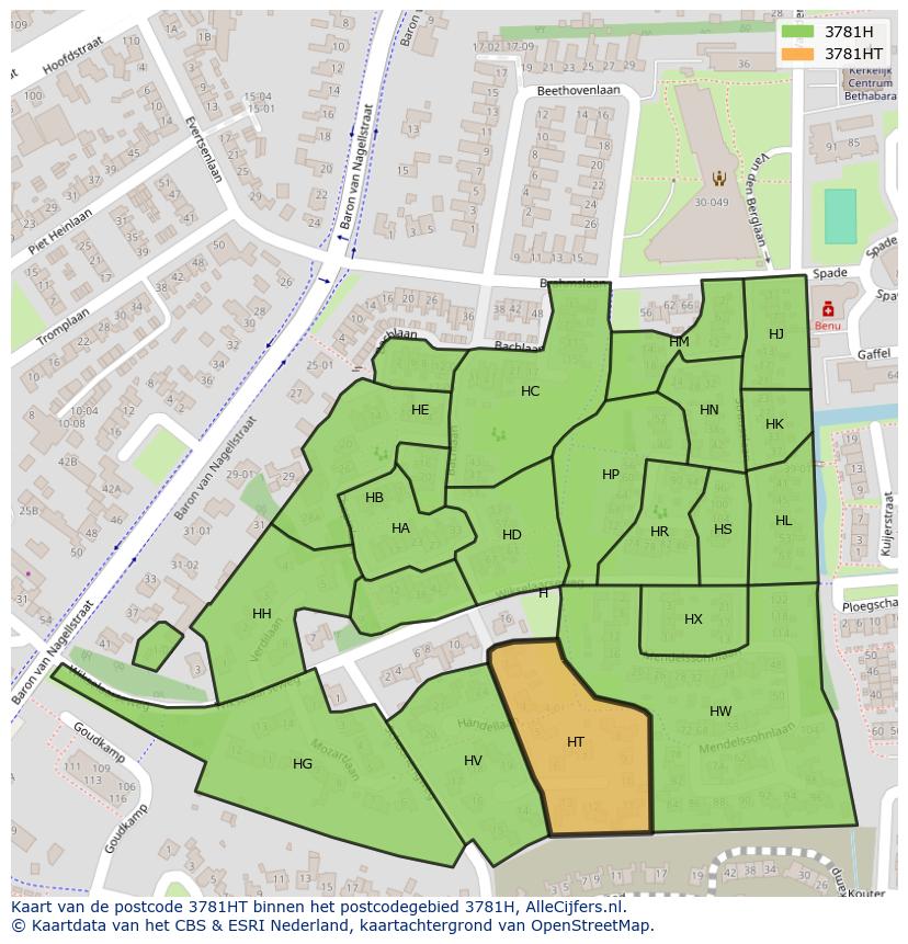 Afbeelding van het postcodegebied 3781 HT op de kaart.