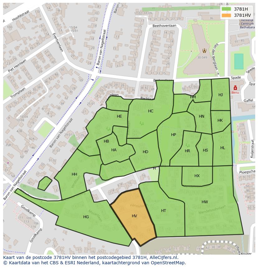 Afbeelding van het postcodegebied 3781 HV op de kaart.