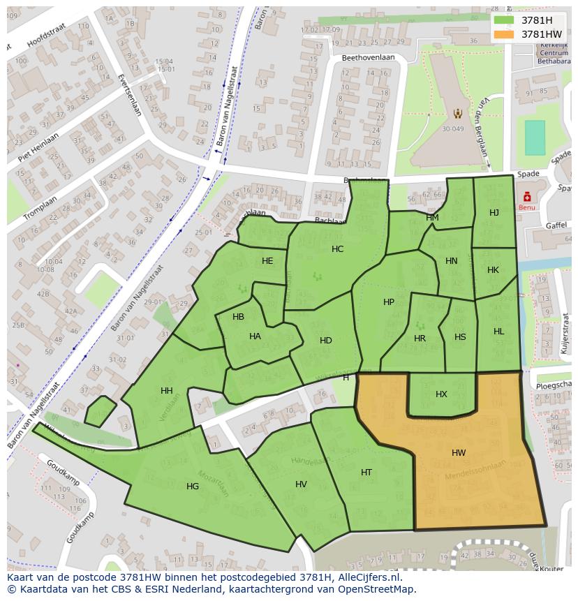 Afbeelding van het postcodegebied 3781 HW op de kaart.