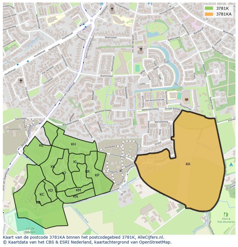 Afbeelding van het postcodegebied 3781 KA op de kaart.