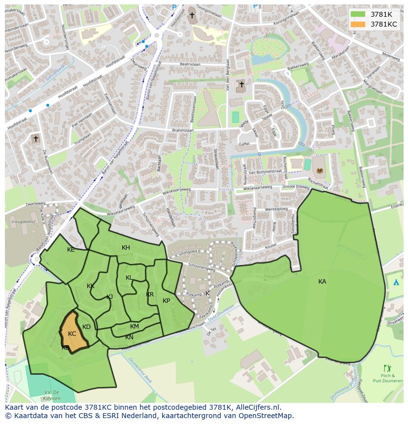 Afbeelding van het postcodegebied 3781 KC op de kaart.