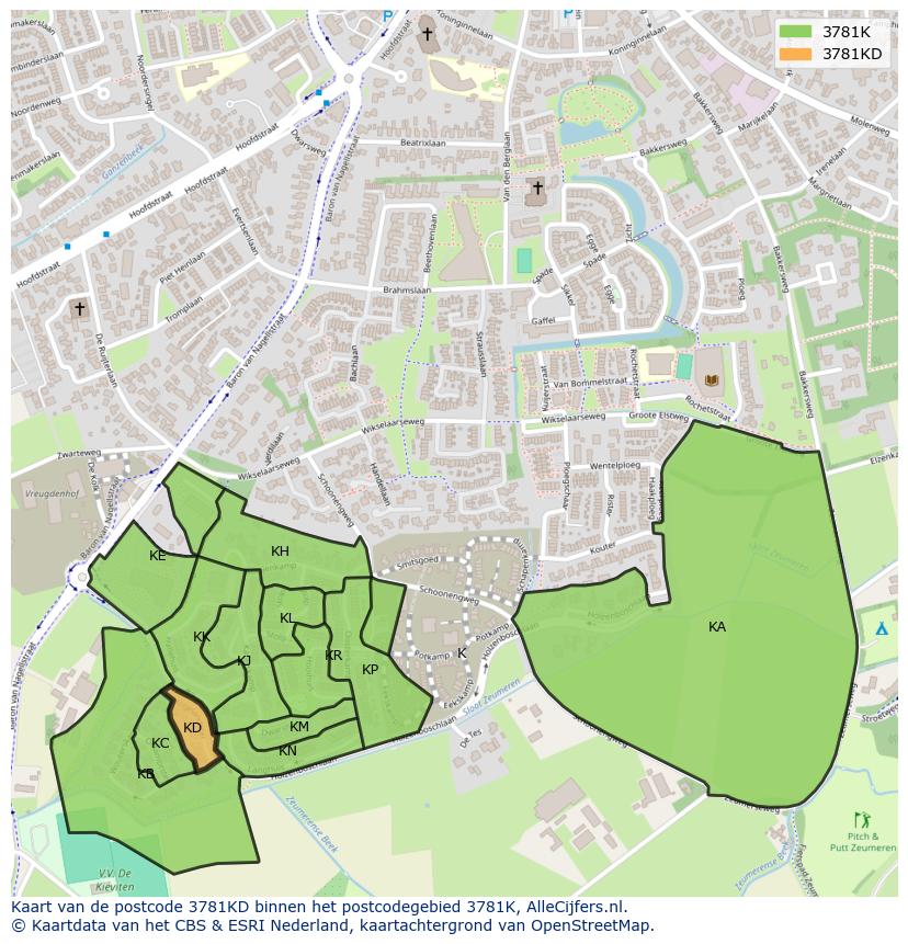 Afbeelding van het postcodegebied 3781 KD op de kaart.