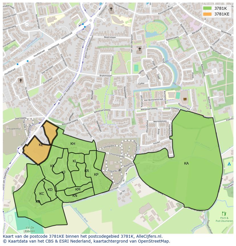 Afbeelding van het postcodegebied 3781 KE op de kaart.