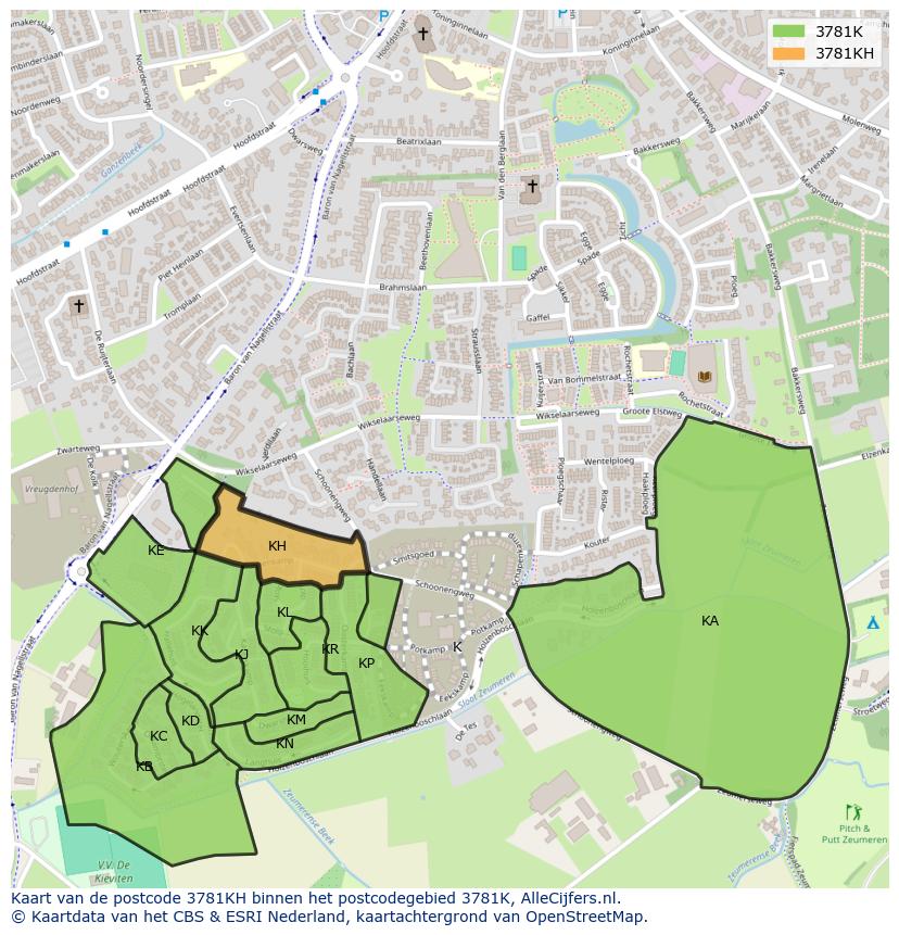 Afbeelding van het postcodegebied 3781 KH op de kaart.