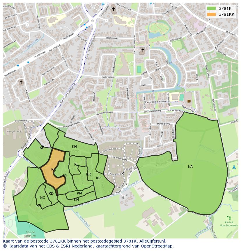 Afbeelding van het postcodegebied 3781 KK op de kaart.