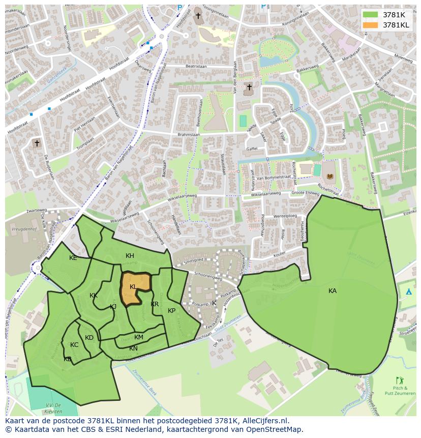 Afbeelding van het postcodegebied 3781 KL op de kaart.
