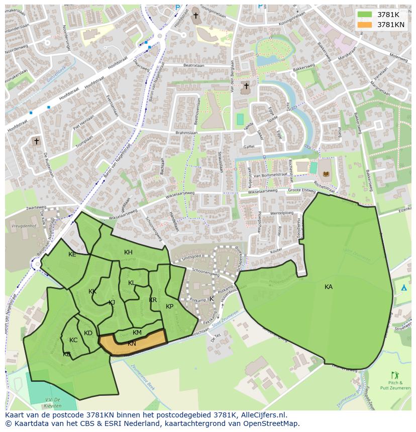 Afbeelding van het postcodegebied 3781 KN op de kaart.