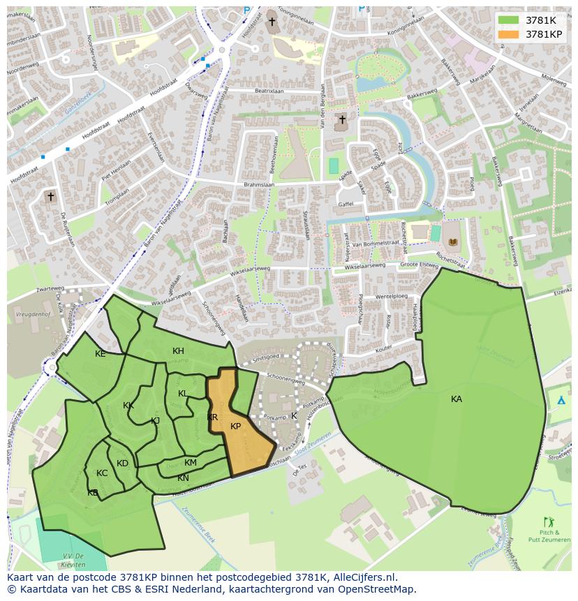Afbeelding van het postcodegebied 3781 KP op de kaart.