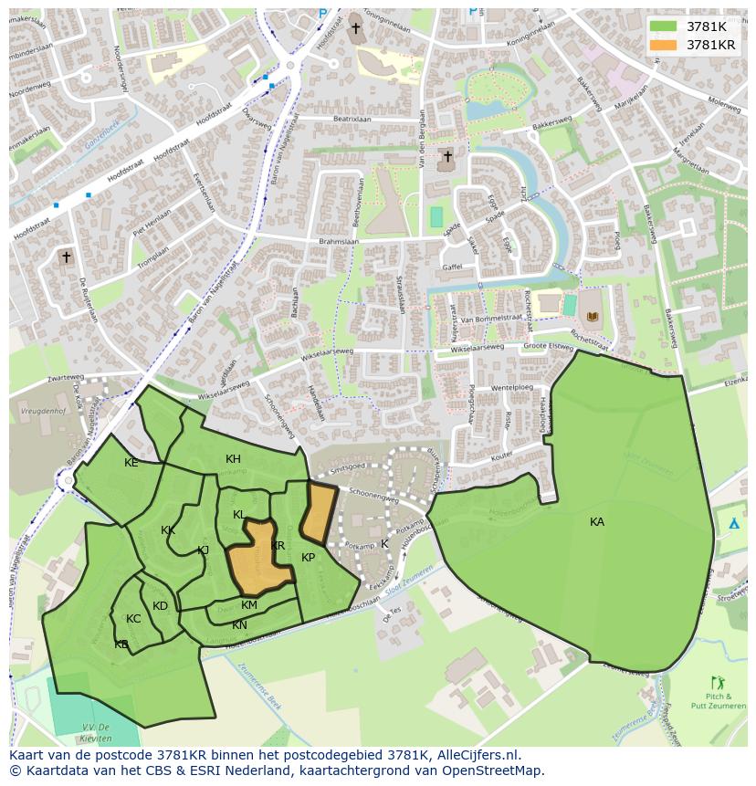Afbeelding van het postcodegebied 3781 KR op de kaart.