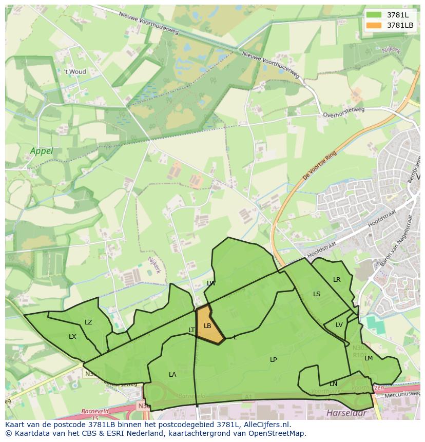 Afbeelding van het postcodegebied 3781 LB op de kaart.