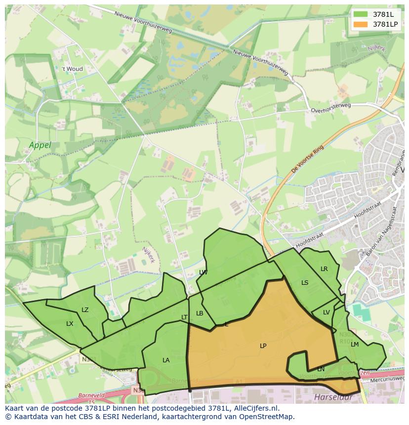 Afbeelding van het postcodegebied 3781 LP op de kaart.