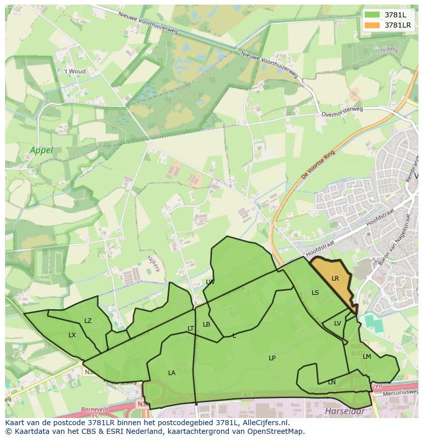 Afbeelding van het postcodegebied 3781 LR op de kaart.