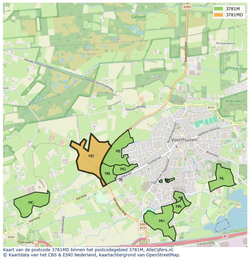 Afbeelding van het postcodegebied 3781 MD op de kaart.