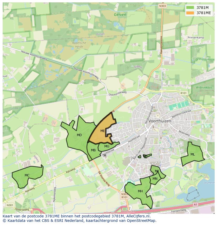 Afbeelding van het postcodegebied 3781 ME op de kaart.