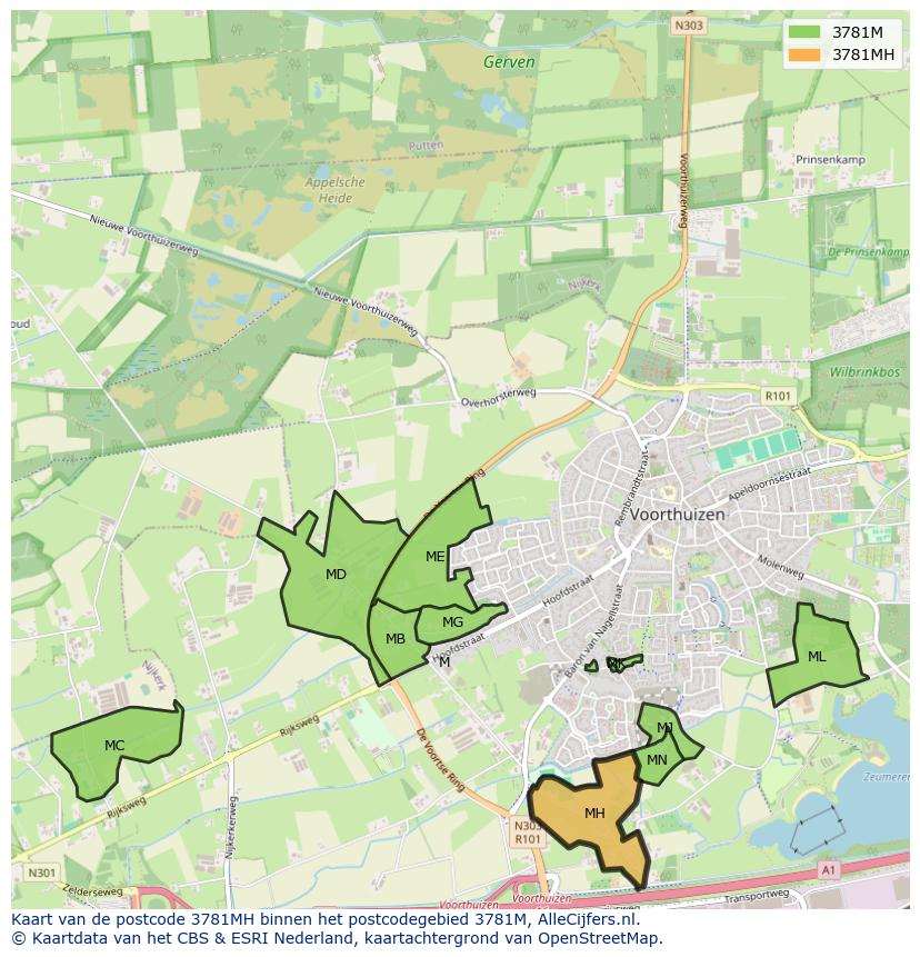 Afbeelding van het postcodegebied 3781 MH op de kaart.