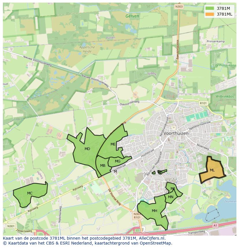 Afbeelding van het postcodegebied 3781 ML op de kaart.