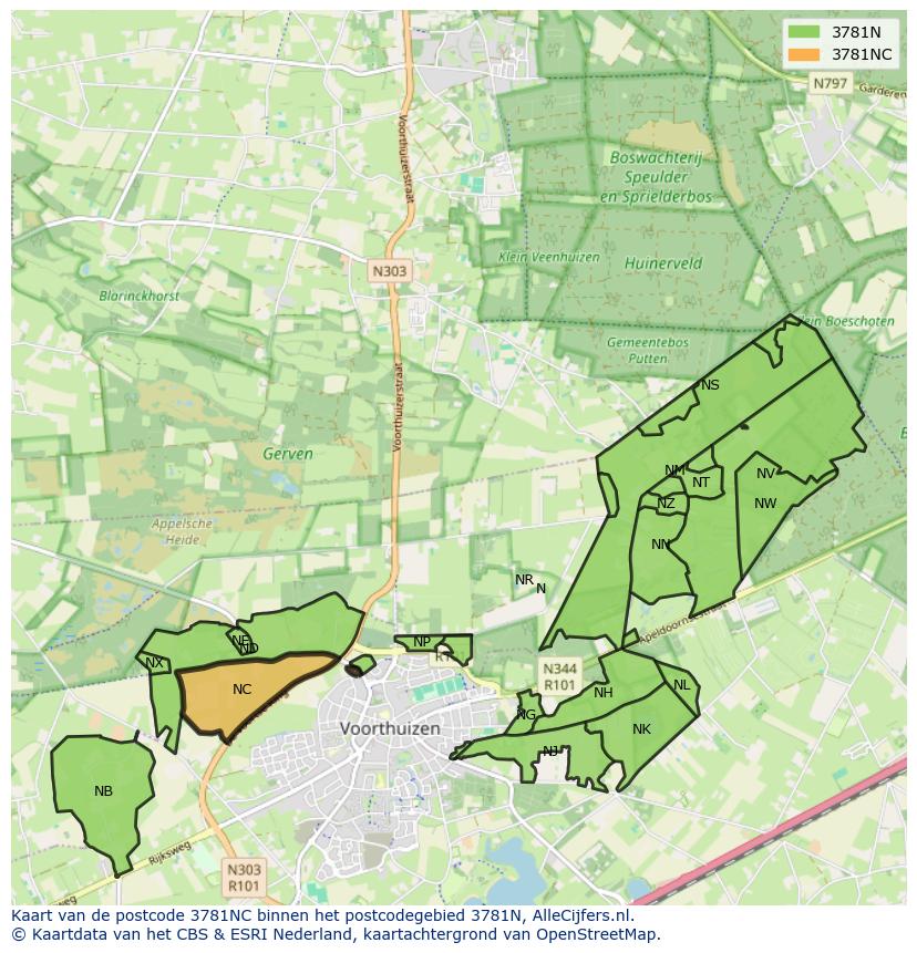 Afbeelding van het postcodegebied 3781 NC op de kaart.