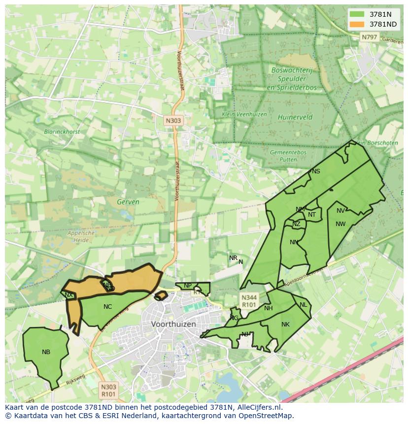 Afbeelding van het postcodegebied 3781 ND op de kaart.