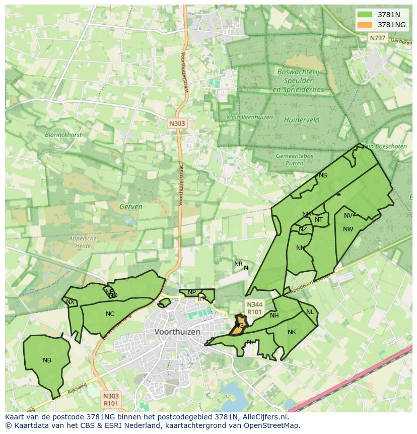 Afbeelding van het postcodegebied 3781 NG op de kaart.