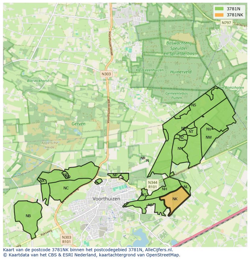 Afbeelding van het postcodegebied 3781 NK op de kaart.
