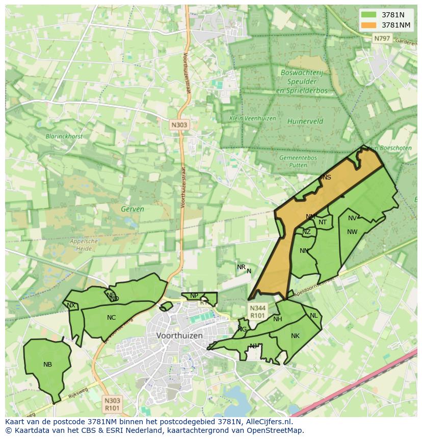 Afbeelding van het postcodegebied 3781 NM op de kaart.