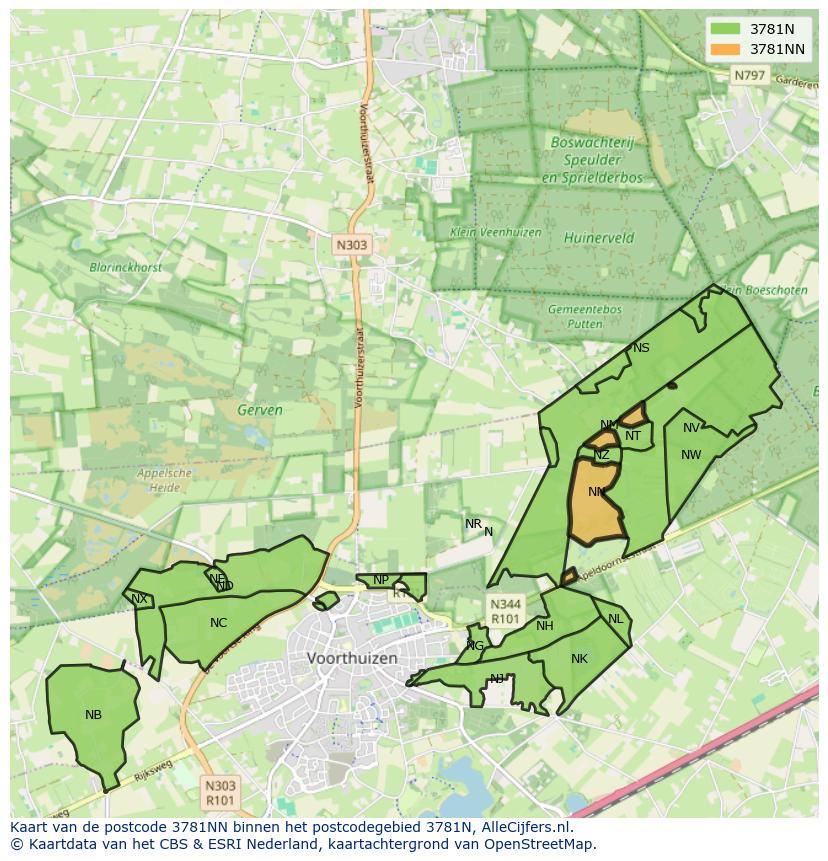 Afbeelding van het postcodegebied 3781 NN op de kaart.