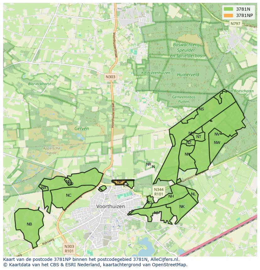 Afbeelding van het postcodegebied 3781 NP op de kaart.
