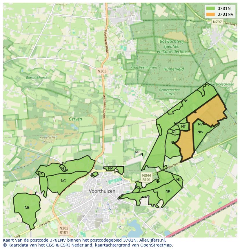 Afbeelding van het postcodegebied 3781 NV op de kaart.