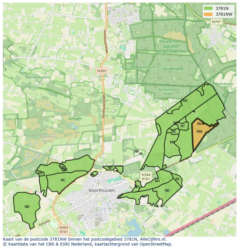 Afbeelding van het postcodegebied 3781 NW op de kaart.