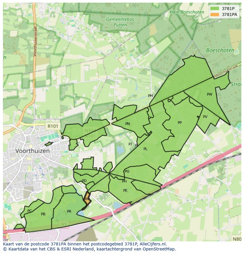 Afbeelding van het postcodegebied 3781 PA op de kaart.