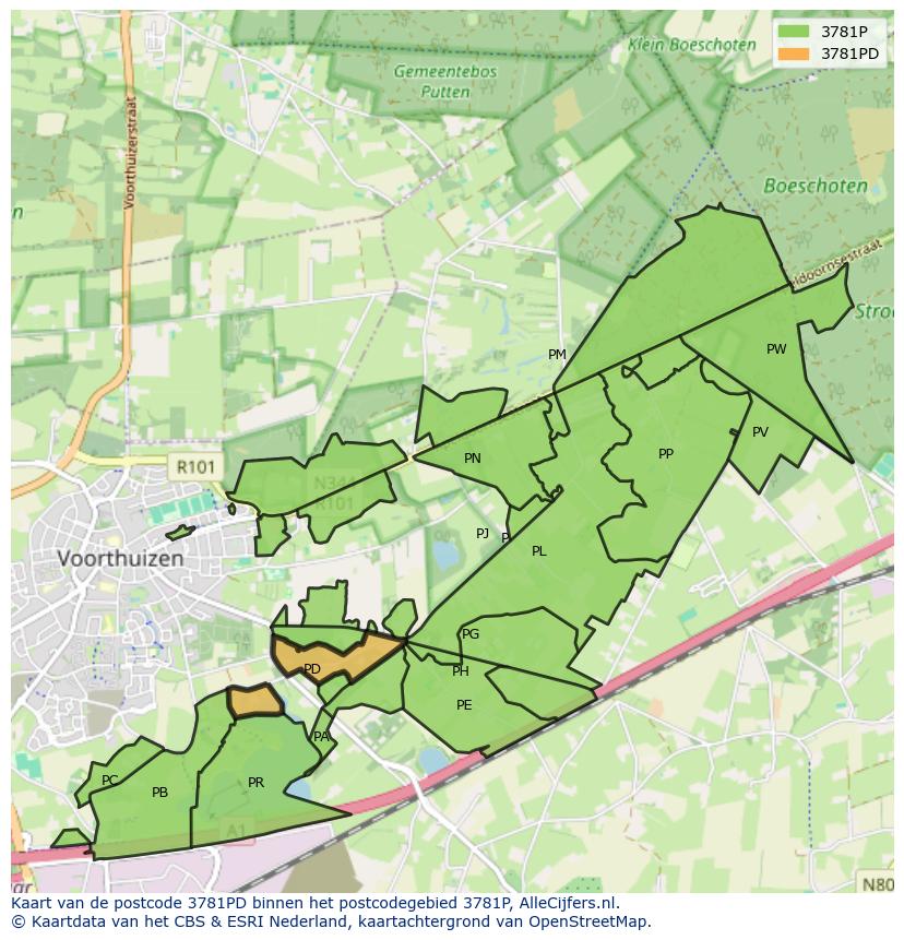 Afbeelding van het postcodegebied 3781 PD op de kaart.