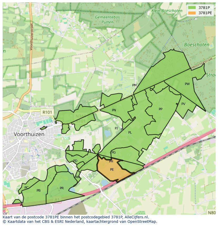 Afbeelding van het postcodegebied 3781 PE op de kaart.