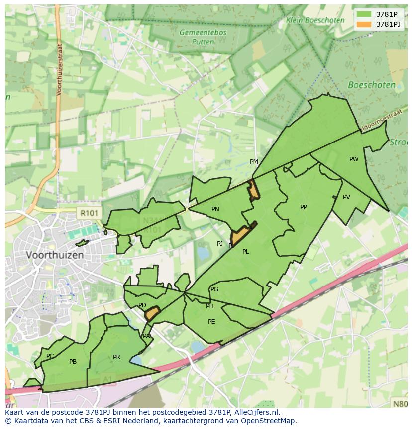 Afbeelding van het postcodegebied 3781 PJ op de kaart.