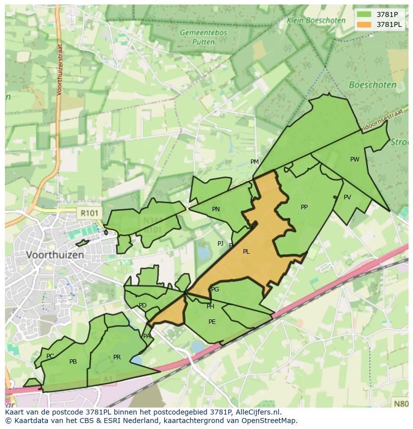 Afbeelding van het postcodegebied 3781 PL op de kaart.