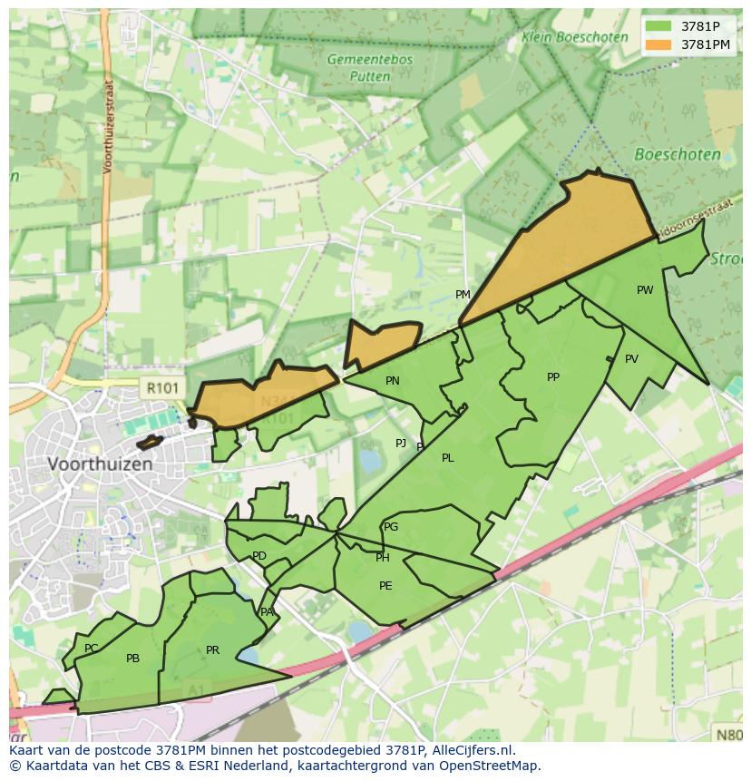 Afbeelding van het postcodegebied 3781 PM op de kaart.
