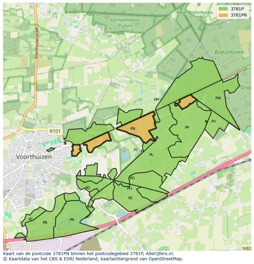 Afbeelding van het postcodegebied 3781 PN op de kaart.