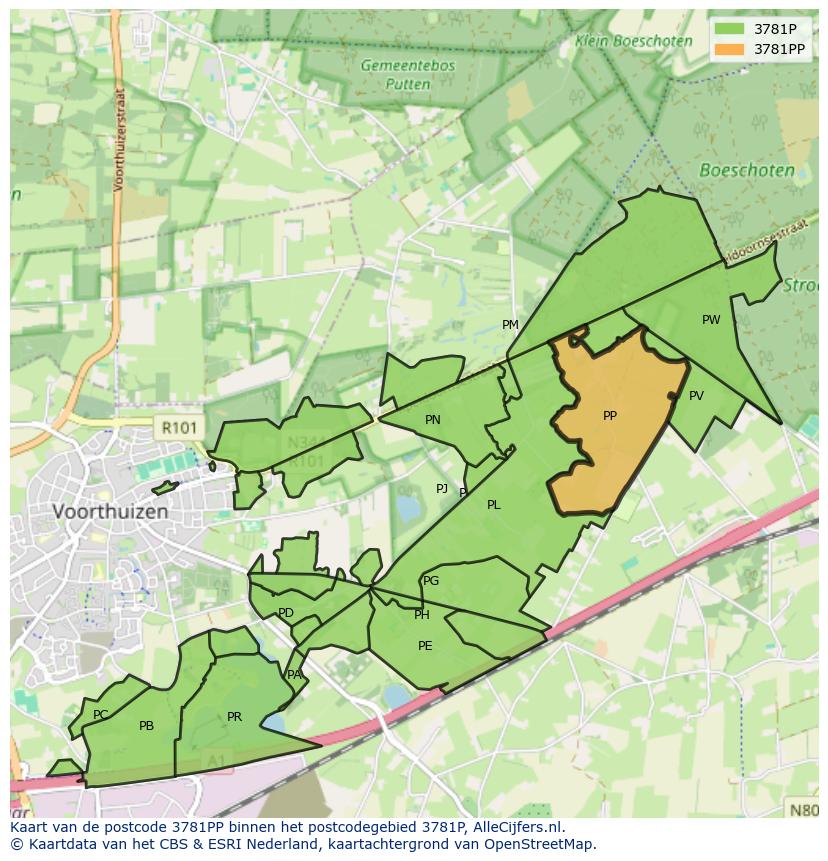 Afbeelding van het postcodegebied 3781 PP op de kaart.