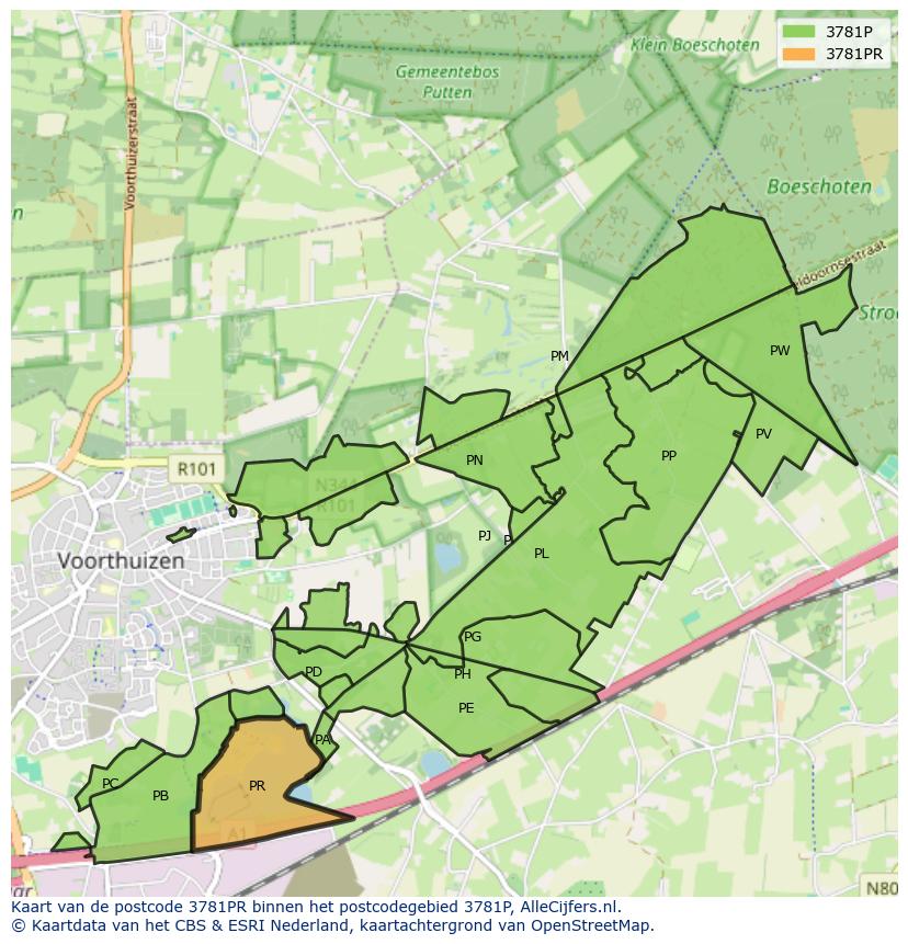 Afbeelding van het postcodegebied 3781 PR op de kaart.